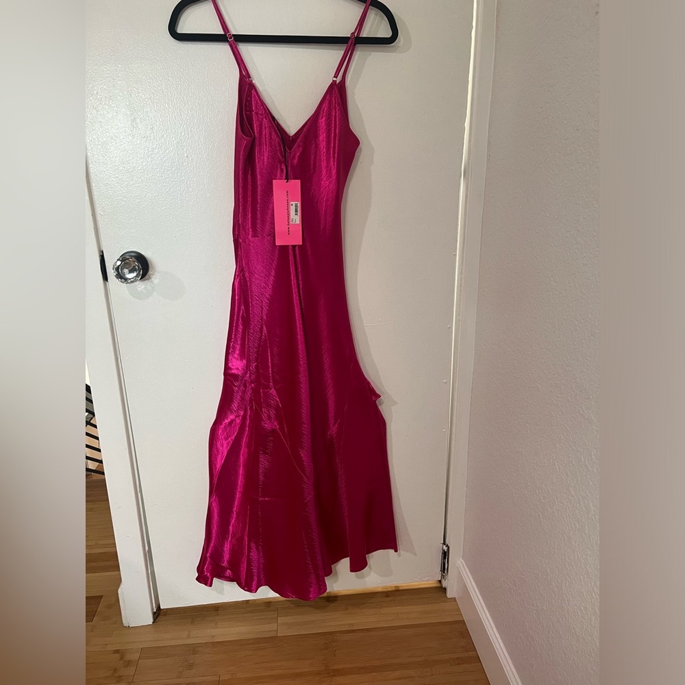 Betsey Johnson Satin Ruffled Slip Dress Valentine Pink NWT Small - Picture 4 of 8
